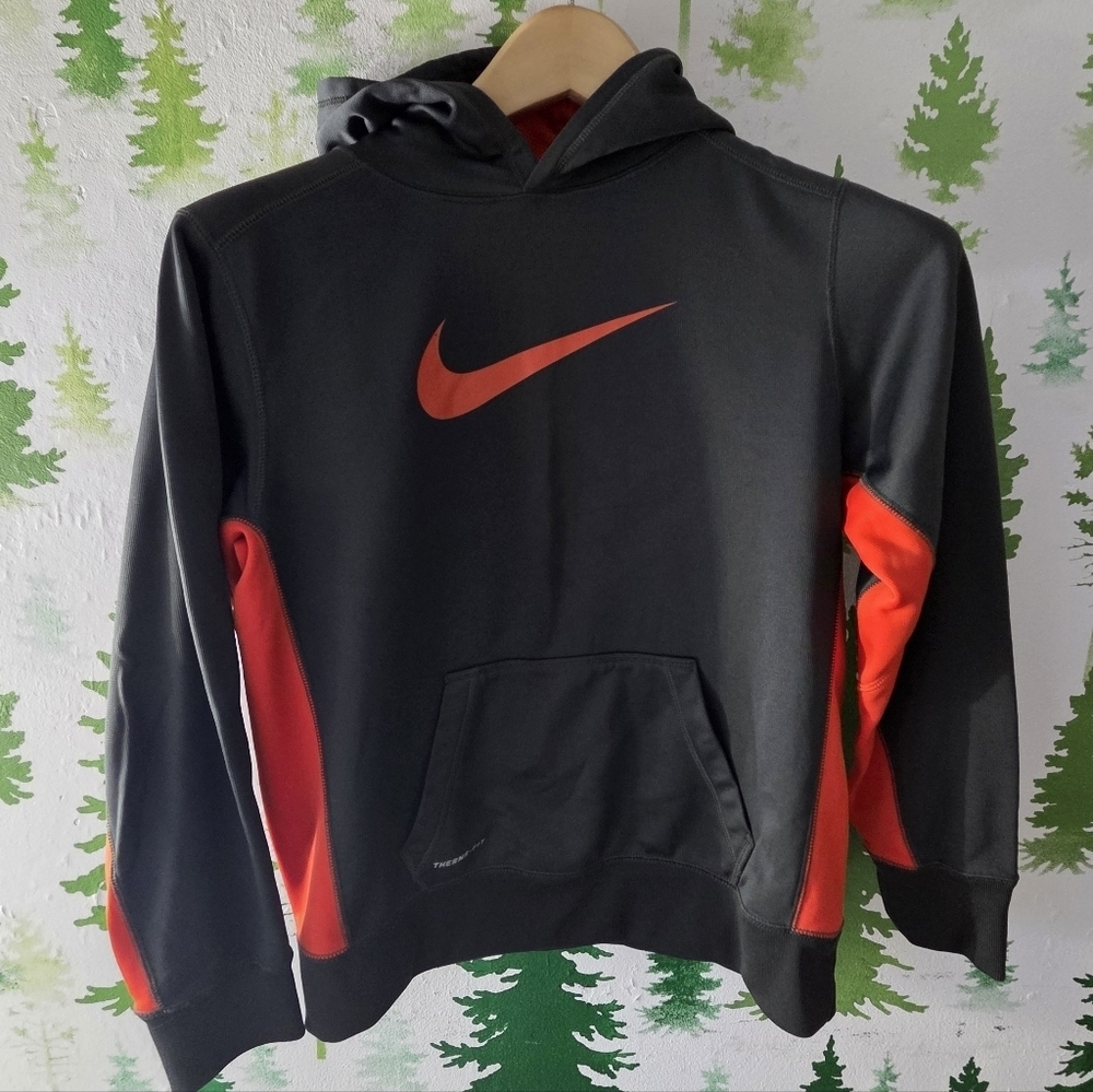 Nike Grey and Orange Therma Fit Hoodie